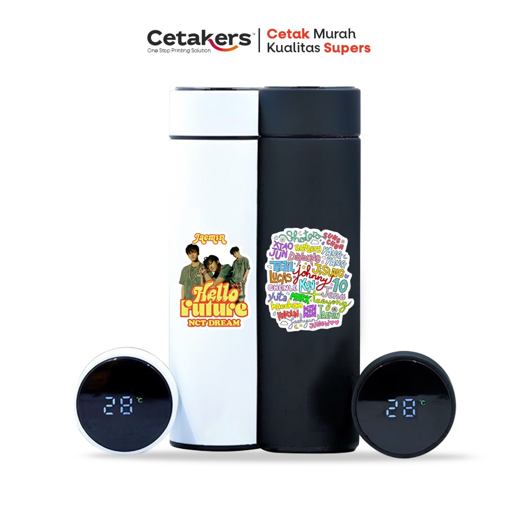 CETAKERS TUMBLER BOTOL MINUM NCT VERSION LED STAINLESS 500 ML SAKURA LED TERMOS TEMPERATUR SUHU FULL
