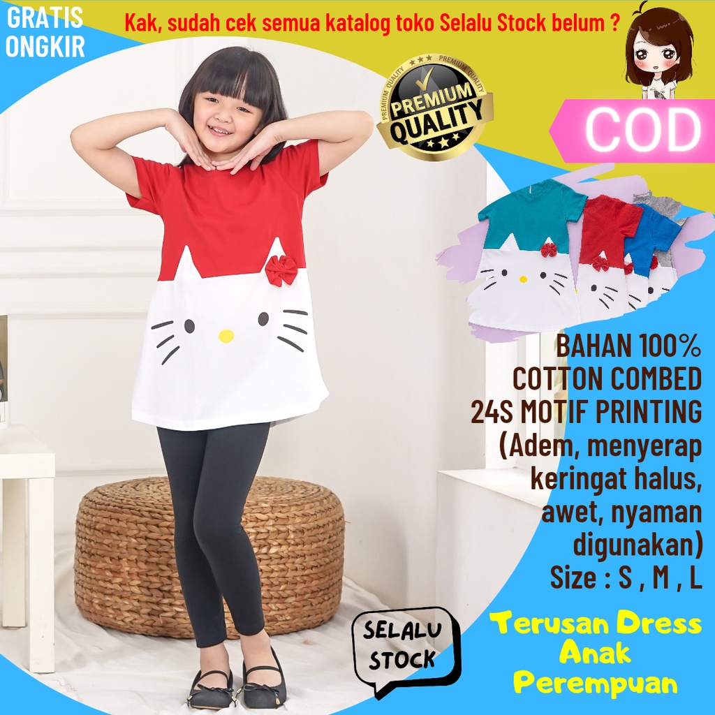 Baju Terusan Dress Anak Perempuan Hello Kitty Anak Kecil Tanggung Cewek Cewe Wanita Premium Import K