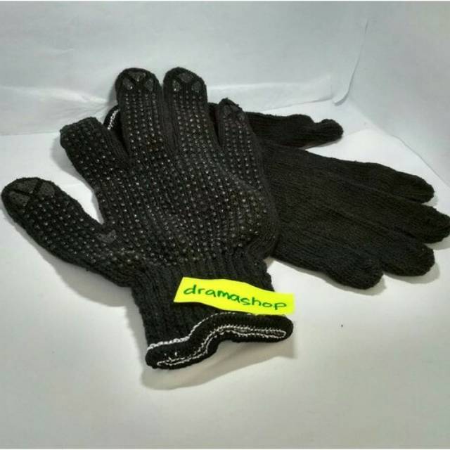 Sarung Tangan Kain Glove Kerja Hitam Bintik Karet