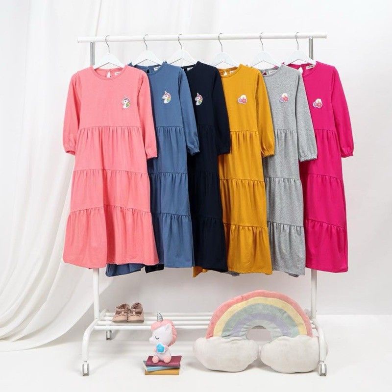 Gamis Kaos Anak Size 1 s.d 10 Tahun / Gamis Hulahop Aplikasi Bordir Bahan Katun Adem