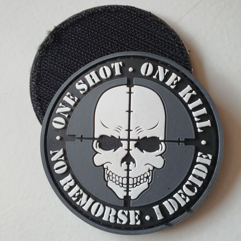 PATCH RUBBER LOGO TENGKORAK TARGET ONE SHOT ONE KILL/TEMPELAN EMBLEM KARET VELCRO TACTICAL