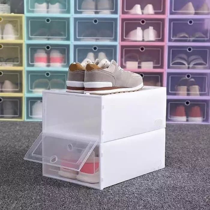 Kotak Sepatu Frame Plastik Lipat Flip Buka Depan Transparant shoes box portable foldable pria wanita