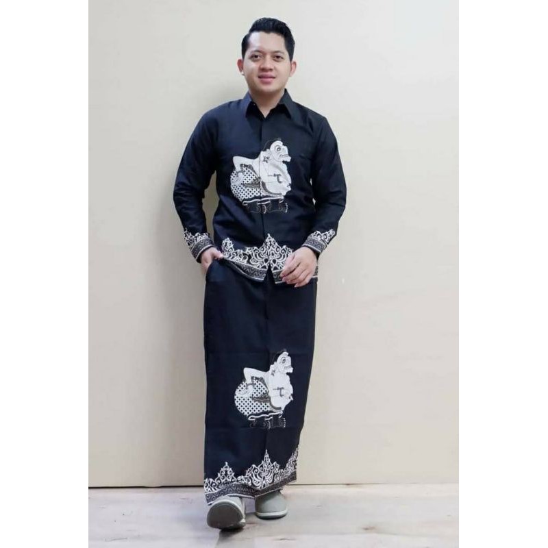 Sarung Setelan Baju Koko Batik Solo Pria Dewasa Semar Hitam