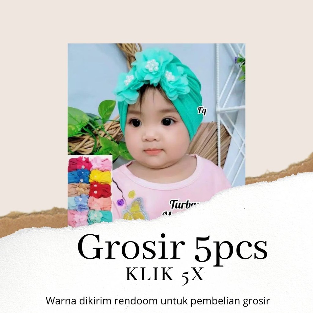 Turban Bayi 0-3th Bunga Besar - Bandana bayi - Kerudung Anak Bayi-Grosir 5 ( klik 5x)