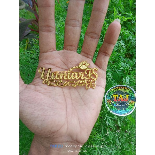 bros nama sendiri bros hijab titanium lapis emas bros costum pin nama lapis emas