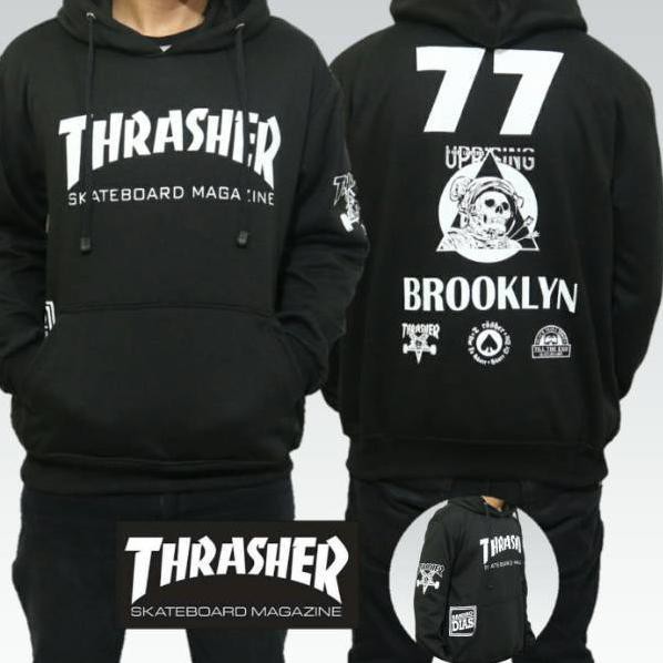 [KODE G9886] Sweater Hoodie Distro Thrasher 77 Navy Hitam Korean Style Word Tour  Black Swan Bts Siz