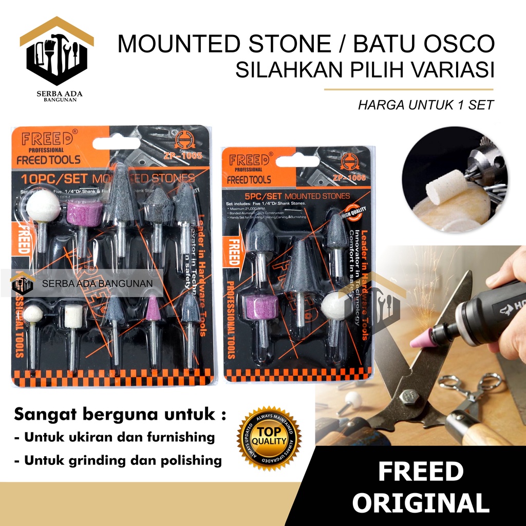 BATU OSCO MATA GERINDA SET BOR / MOUNTED STONE ISI 5 BUAH FREED ORIGINAL ZP1008 BATU BABY