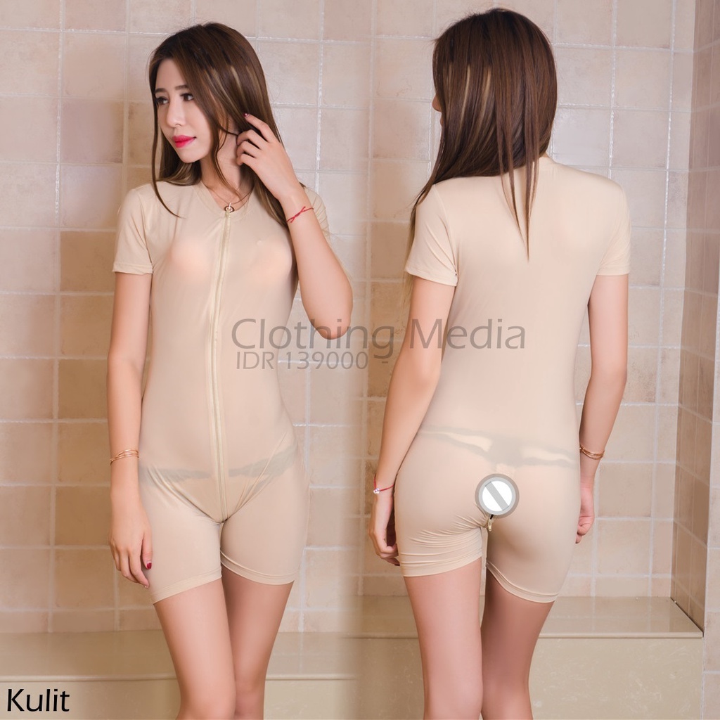 Bodysuit Silky Sepaha Jumper Dua Zipper Leotard Lingerie Mini Jumpsuit