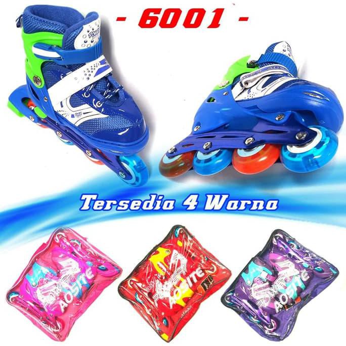 Sepatu Roda Anak Inline Skate Kids Ban Karet LED PVC Power Aosite 6001 - L, Ungu