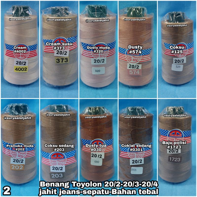 Benang Toyolon 20/2 jahit bahan tebal @1/2lsn =rp.71.000/6pcs