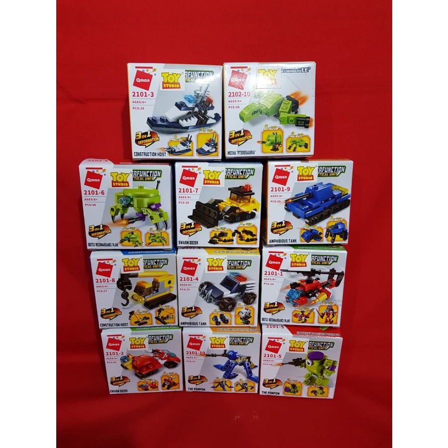 Mainan edukasi Qman Lego Mini 3 in 1 demorfation swarm dozer