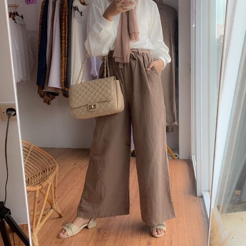 Kulot Linen Rami Premium Highwaist Pinggang Karet