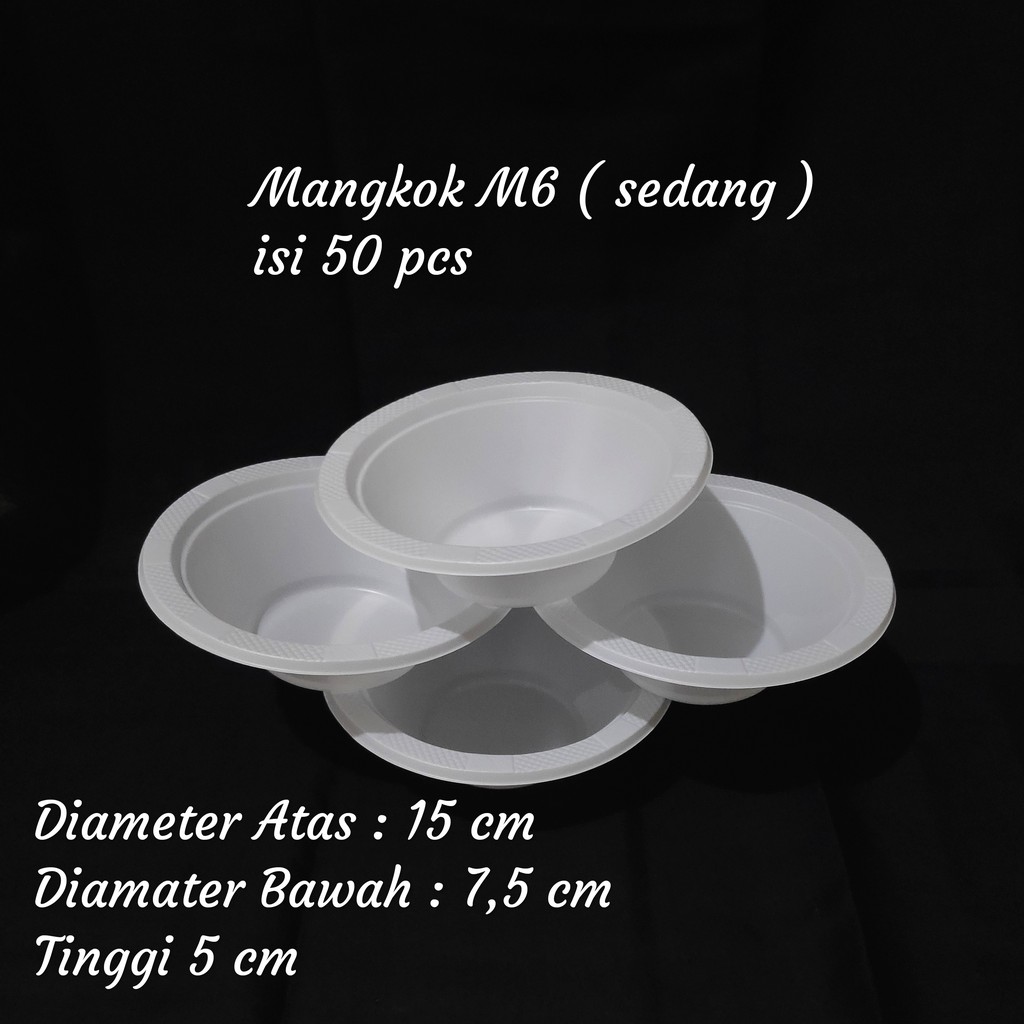 Mangkok Plastik Putih M-6 (isi 50 pcs), Mangkok Bakso soto