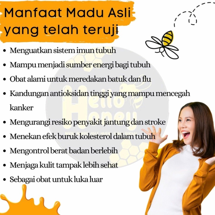 Madu Hello Honey Murni Asli 100% | Madu Manis Berat 1000 gr (1 kg) Natural Raw Honey | Madu Hutan Badui Rasa Uray