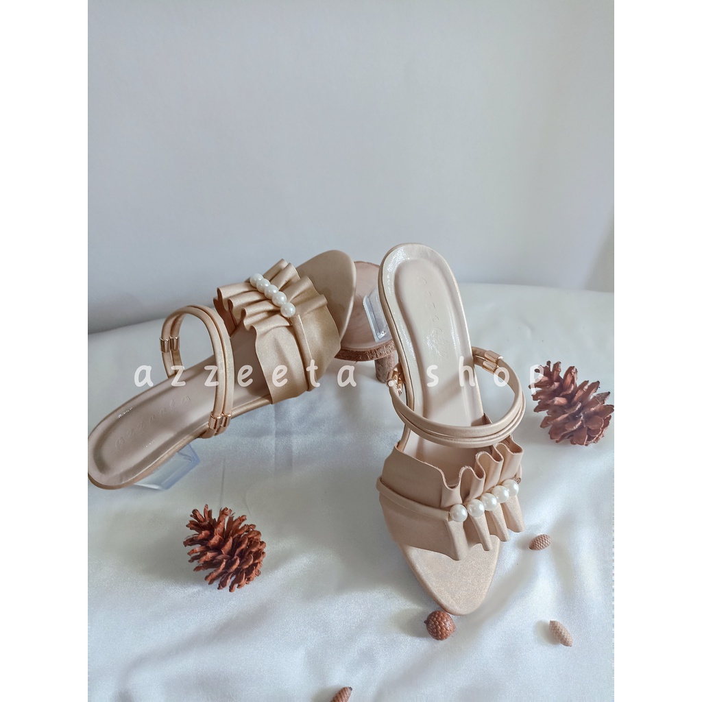 Sandal Hak Kaca / Sandal Pesta wanita / Hak kaca Mutiara Deret FS01-4