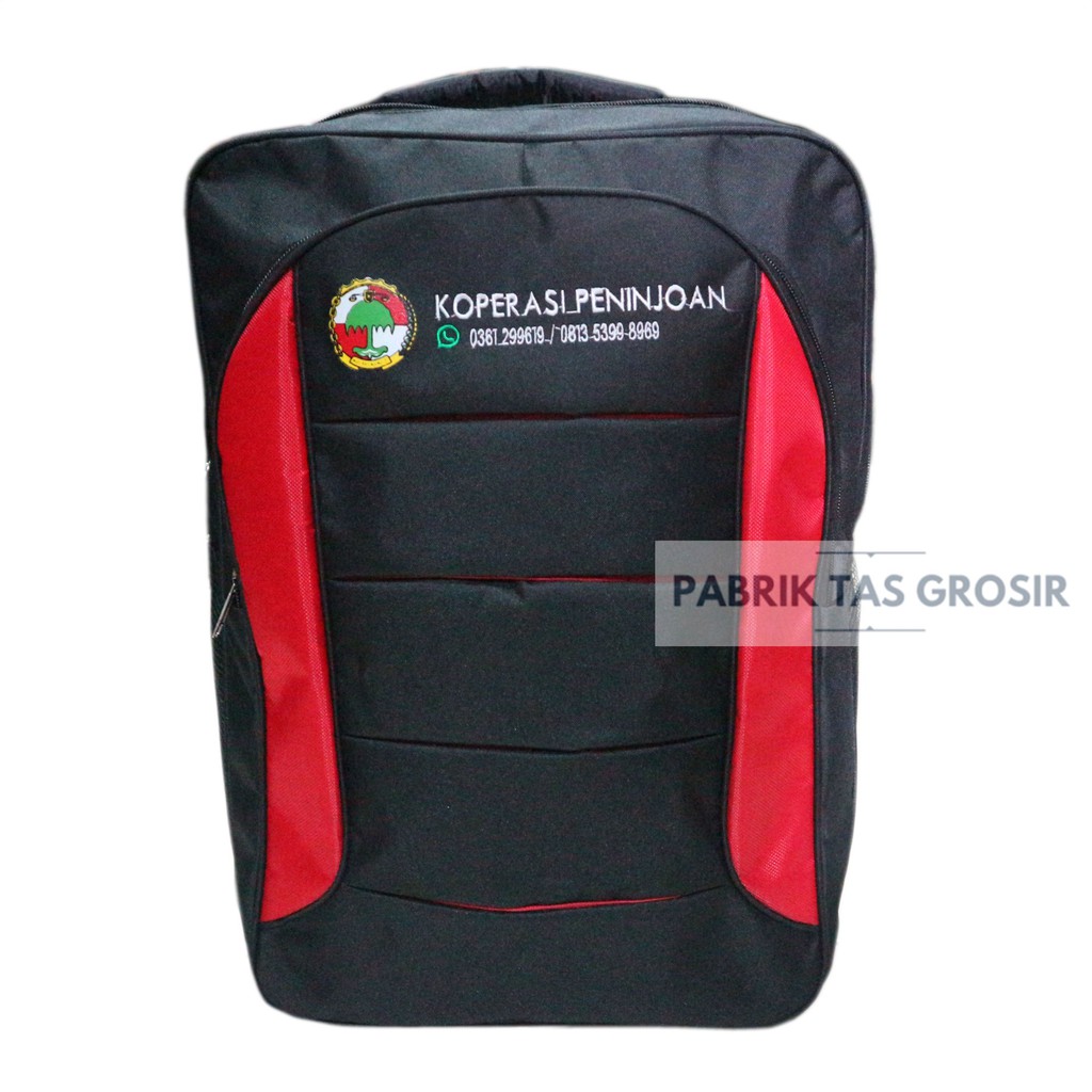 Ransel Grosir Sablon Bordir Polo Hitam List Merah Tas Acara Perkumpulan Seminar Pelatihan Bagus Awet