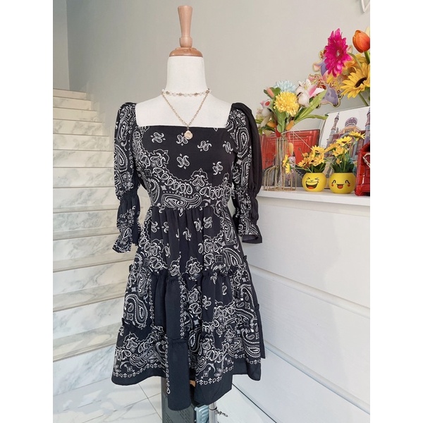 dress momo import,dress wanita import motif corak batik.mini dress korean  import murah