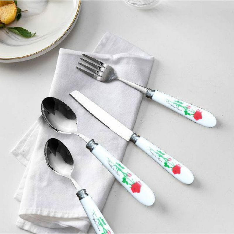 Sendok set Makan Garpu Pisau Motif Bunga Cantik/Peralatan makan Termurah