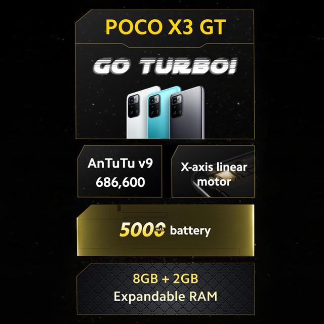 POCO X3 GT 8GB+256GB 6nm Dimensity1100 64MP Triple Kamera Layar DotDisplay FHD+ 6,6� 120Hz 5000mAh-5