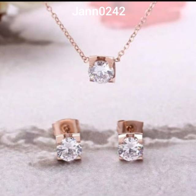 Titanium kalung set+giwang imoet anti karat selamanya uk 45cm