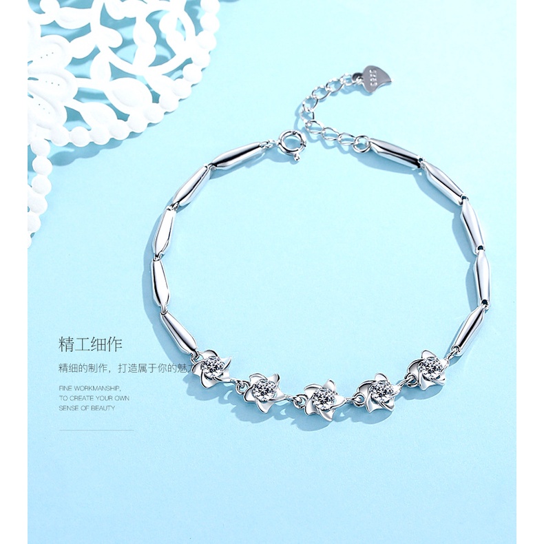 Gelang Bahan Stainless Steel S295 Sterling Silver Bentuk Kincir Angin Bintang Laut Gaya Korea