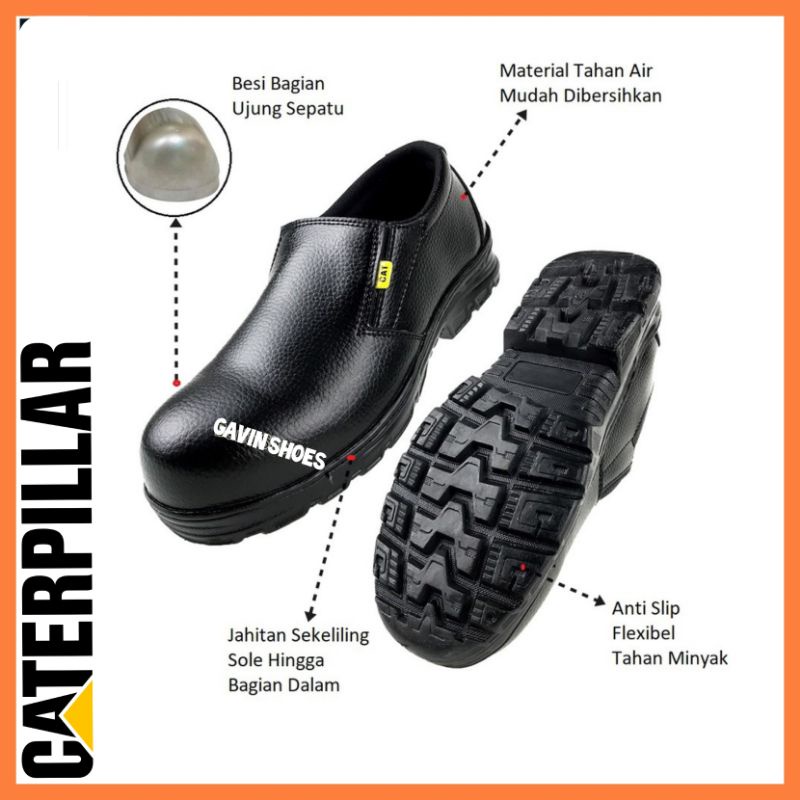 SEPATU SAFETY PRIA DAN WANITA CATERPILLAR UJUNG BESI / SEPATU KERJA PABRIK PROYEK KITCHEN SPBU PROMO