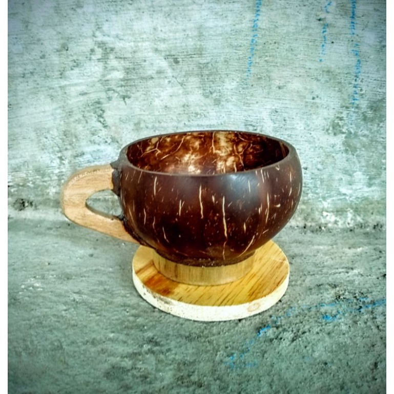 CANGKIR KOPI BATOK KELAPA & COASTER TATAKAN KAYU PINUS