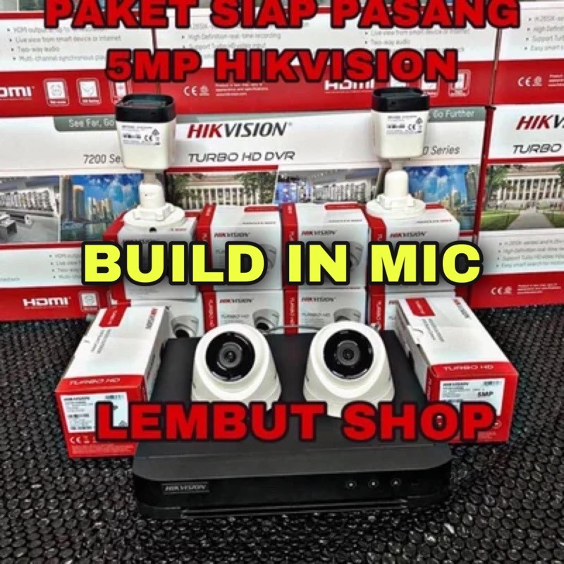 promo paket camera cctv 4 kamera hikvision 5mp audio build built in mic 4 channel ch bisa  4ch