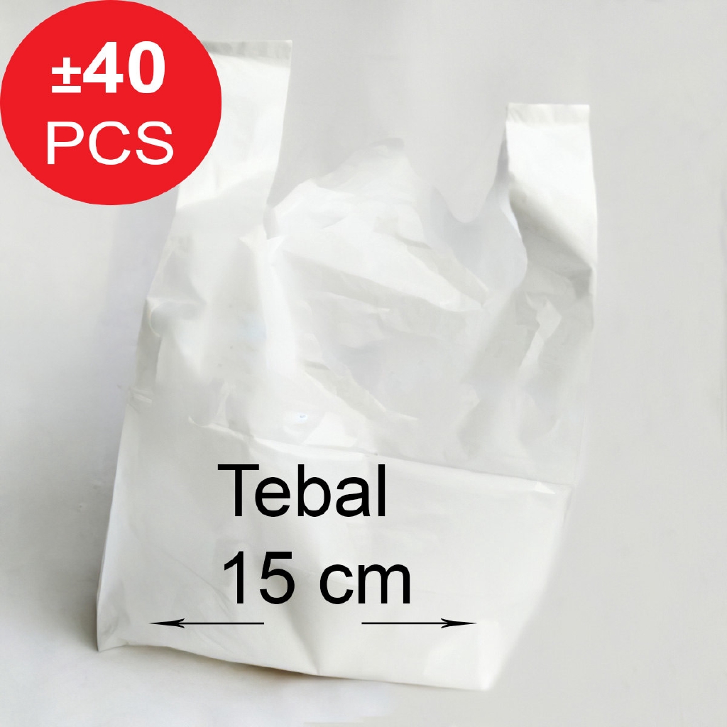 Kantong Plastik Putih  Kresek Tebal 15 Cm Isi 40 Tebal 