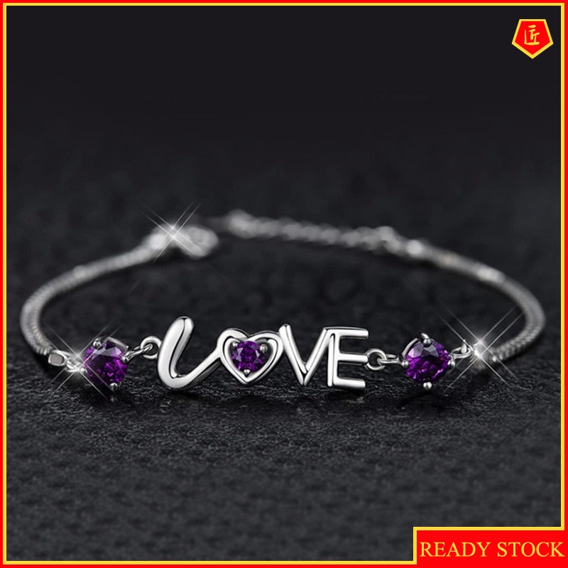 [Ready Stock]Simple Elegant Love Double Diamond Romantic Silver Bracelet