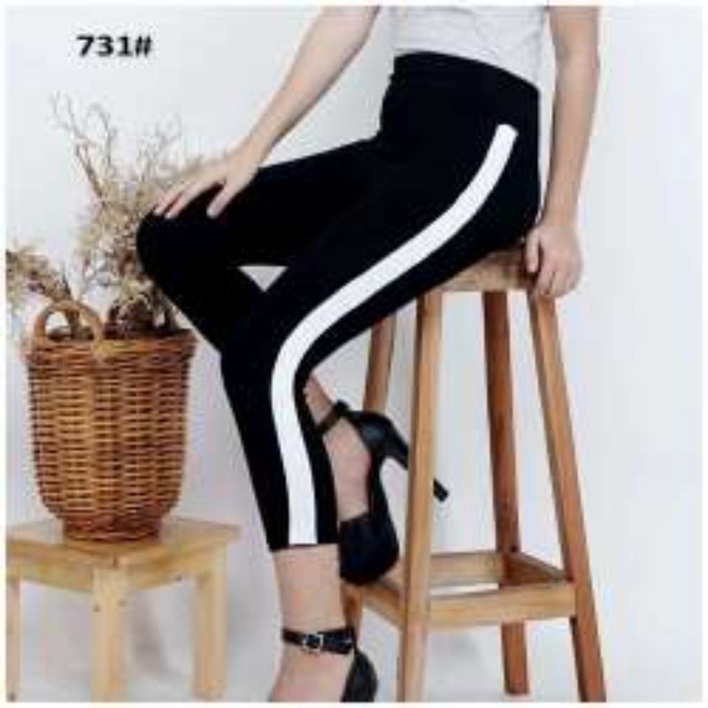 legging Wanita panjang List/strip/line putih jumbo BB 65-85kg
