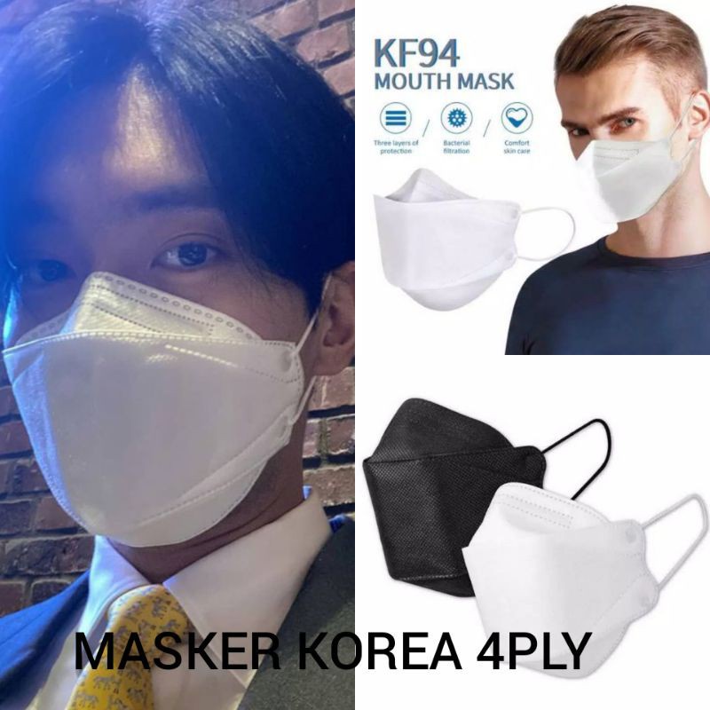 READY STOCK MASKER KF94 HITAM PUTIH ISI 10PCS / MASKER KF94