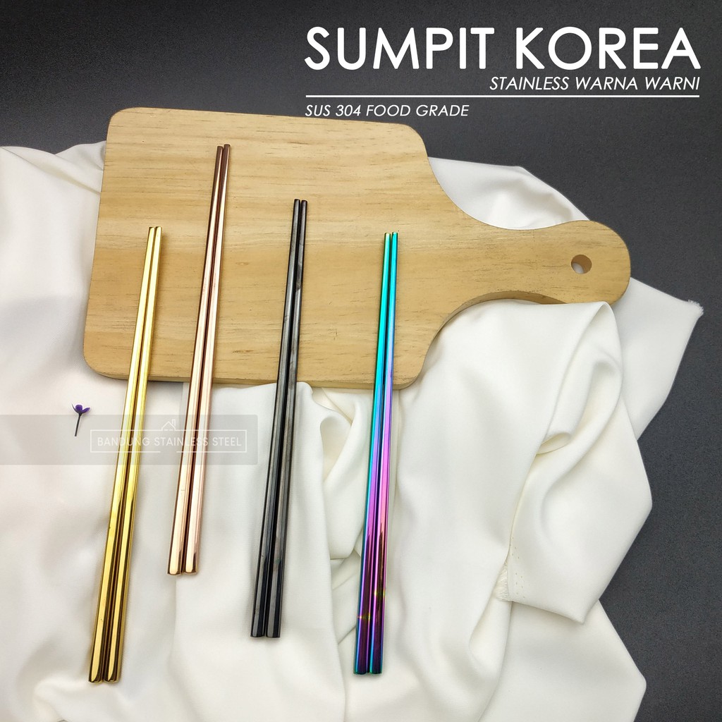 SUS 304 sendok garpu makan sumpit korea warna warni stainless rainbow rosegold hitam emas