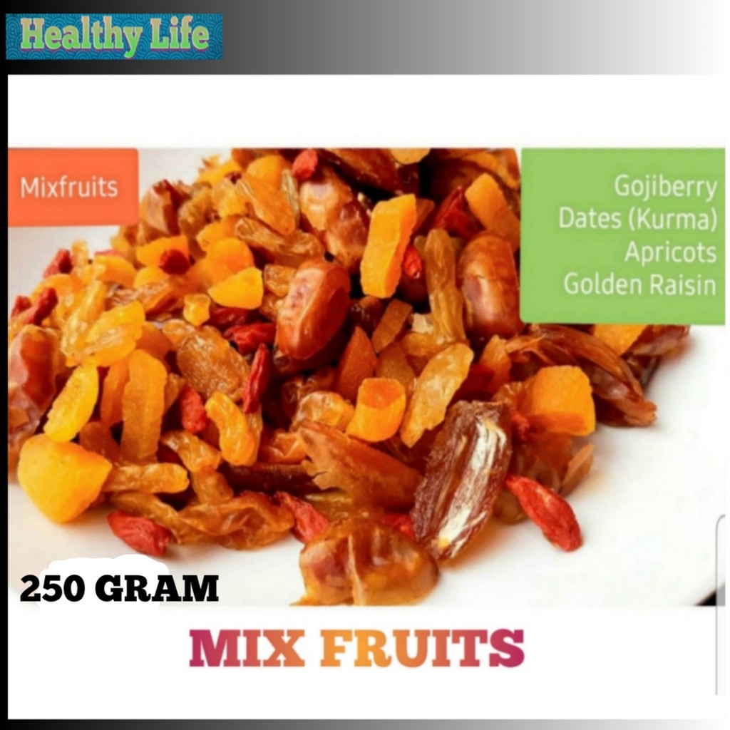 

MIX DRIEDS FRUITS 250gr DRIEDS FRUITS MIX BUAH KERING APRICOTS GOJIBERY GOLDEN RAISIN KURMA