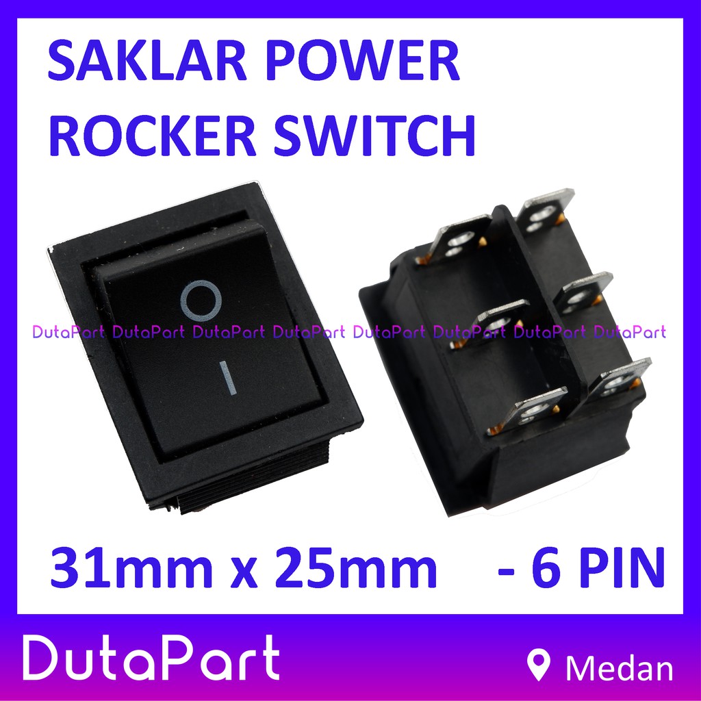 Saklar Power Rocker Switch ON OFF 35mm x 21mm 6 PIN Kaki 16A 250VAC