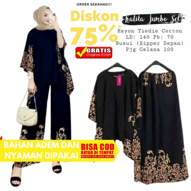 JUMBO / Setelan Waka Kalita Jumbo Set Ori Naura Megumi Set Size Jumbo Busui Resleting Wanita Dewasa 