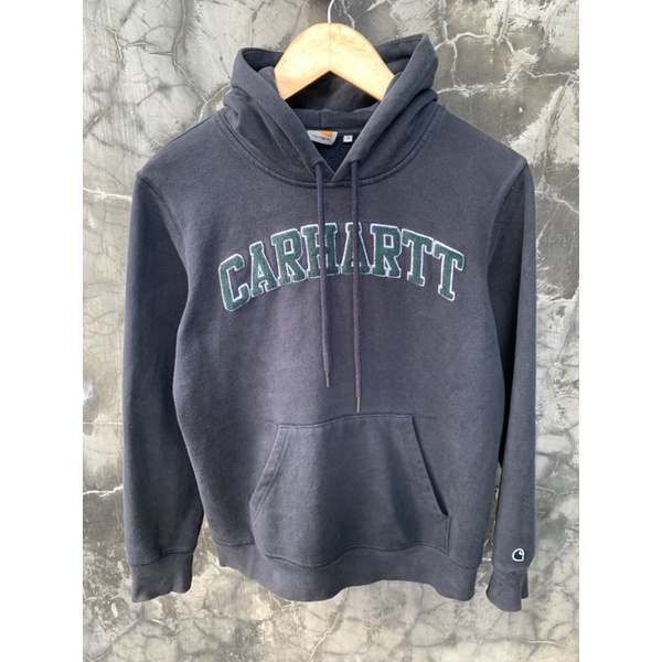 Carhartt athletic hoodie navy second spelling font