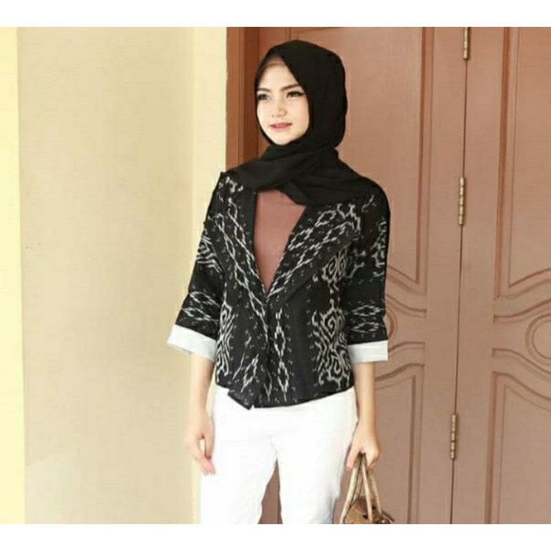 blazer motif kalimantan tratai H2 + free masker tenun