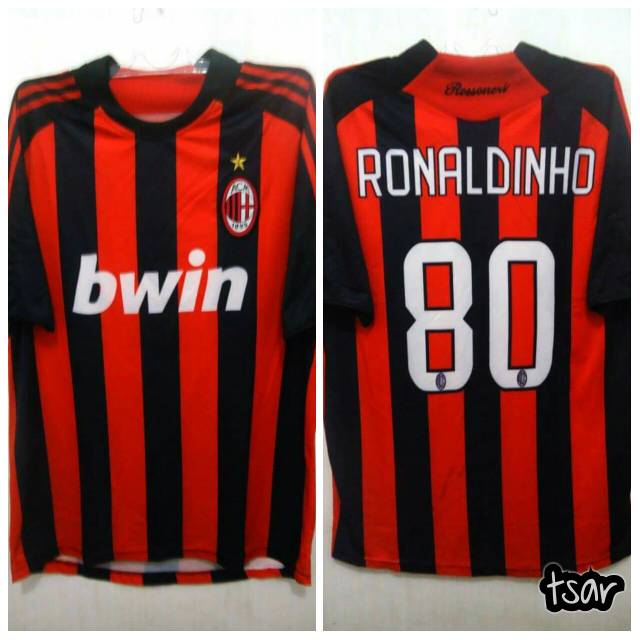 Jersey AC Milan Home 2008-2009 No.80 RONALDINHO Short Sleeve MULTISPORT Lokal Classic Vintage Mediok