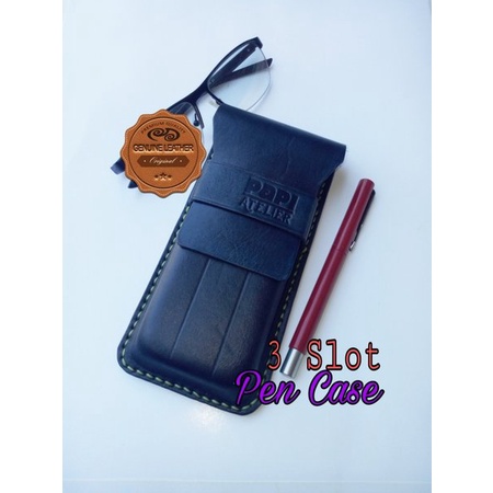 

Promo Tempat Ballpoint Pensil Pen Case Kulit Asli 3 slot pulpen pencil Berkualitas