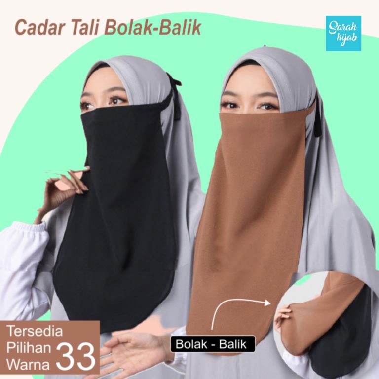 Cadar Niqab Tali Warna Hitam Bolak-Balik Bahan Diamond Premium