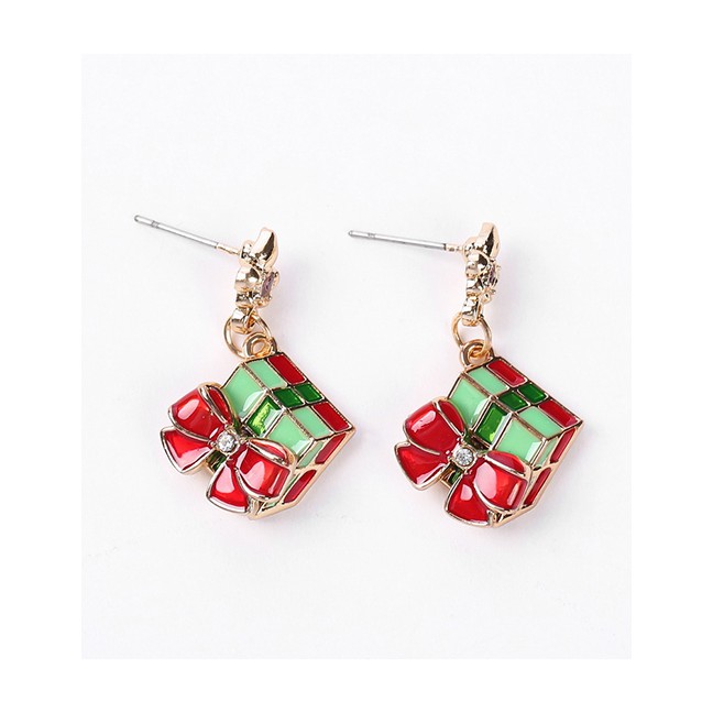 LRC Anting Tusuk Fashion Red Christmas Gift Box Earrings F90552