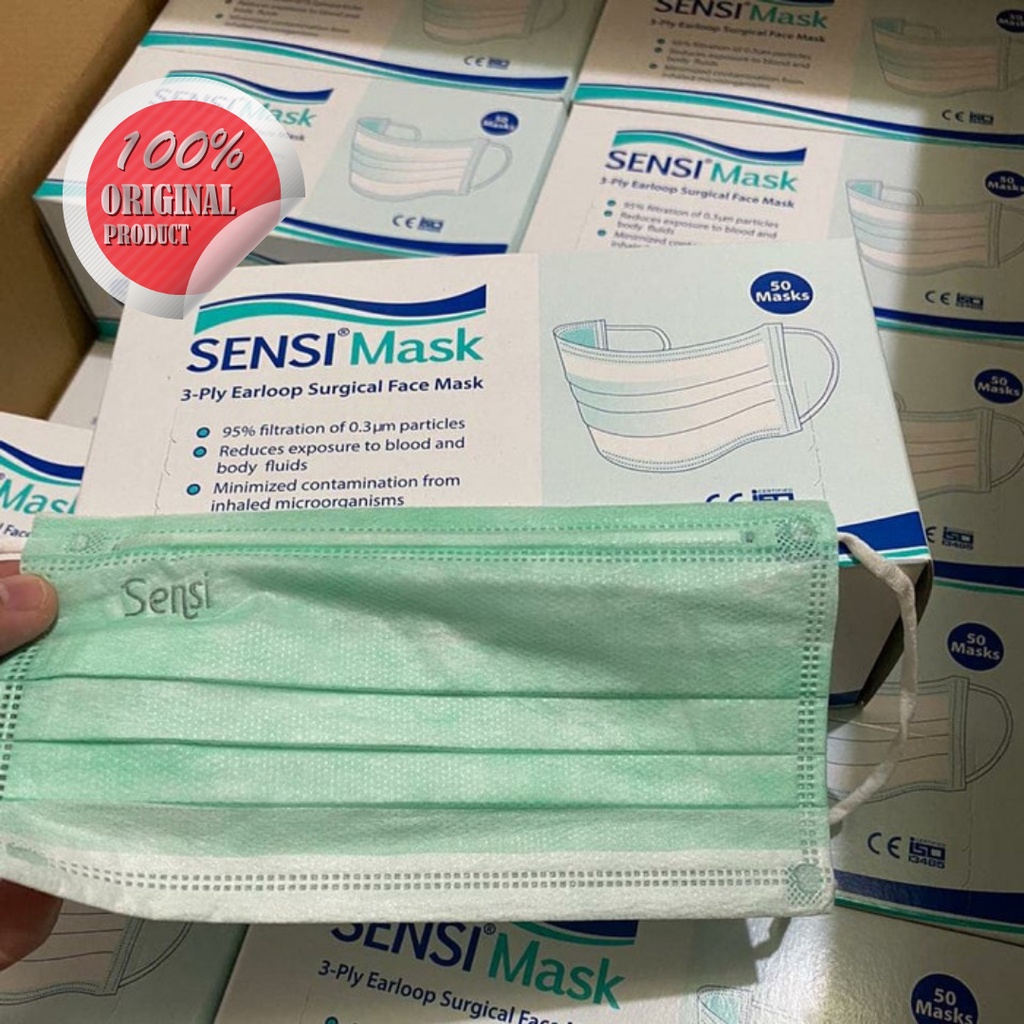 Masker SENSI Mask 3ply Earloop Surgical Face Mask isi 50