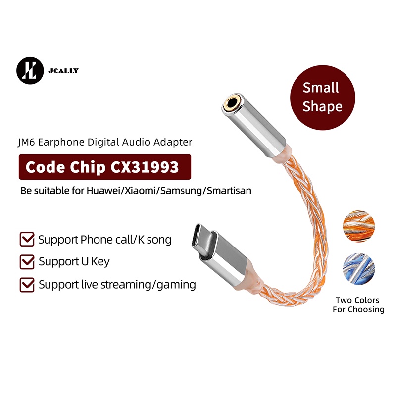 JCALLY JM6 Type-C to 3.5mm CX31993 digital audio portable decoding amp Hifi DAC mobile headset USB Type C to 3.5mm adapter