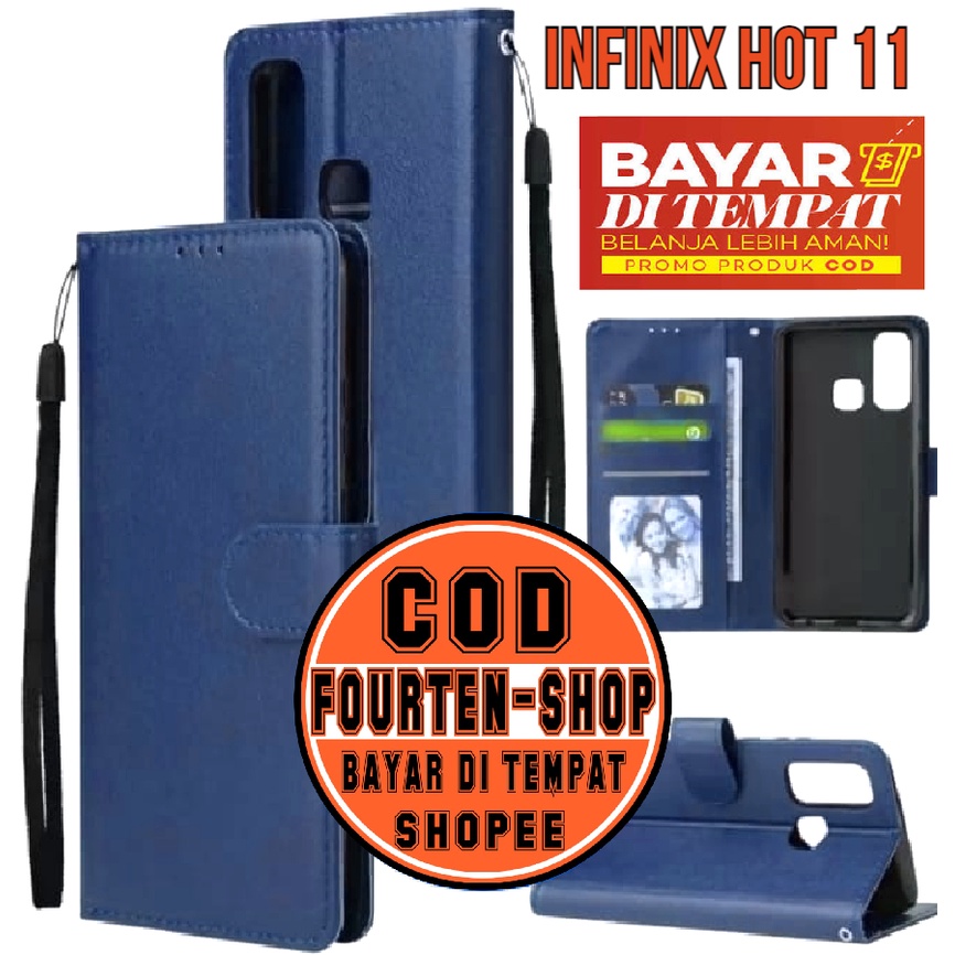 INFINIX HOT 11 FLIP LEATHER CASE PREMIUM-FLIP WALLET CASE KULIT UNTUK  INFINIX HOT 11 - CASING DOMPE
