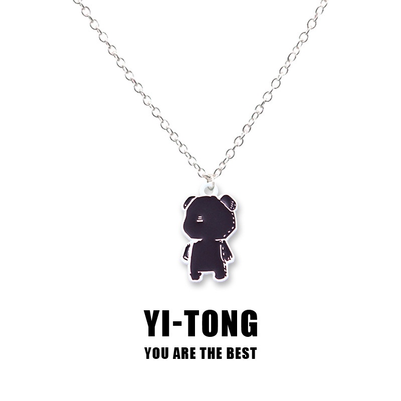 Kalung Desain Kartun Wajah Beruang Bahan alloy Gaya hip hop Korea