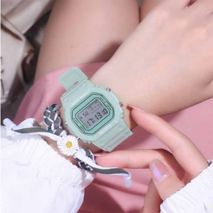 Jam Tangan Strap Rubber Untuk Wanita/Jam Tangan Wanita Fashion Korea Style Digital Sport-green + hand strap