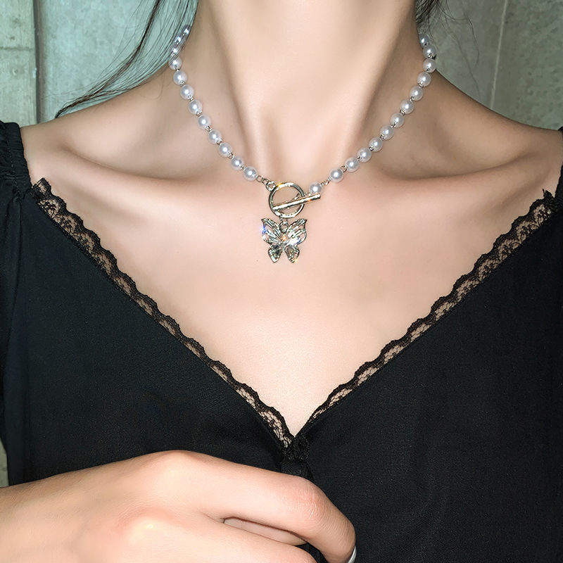 OT Kalung Choker Rantai Aksen Mutiara Gaya Korea Untuk Wanita