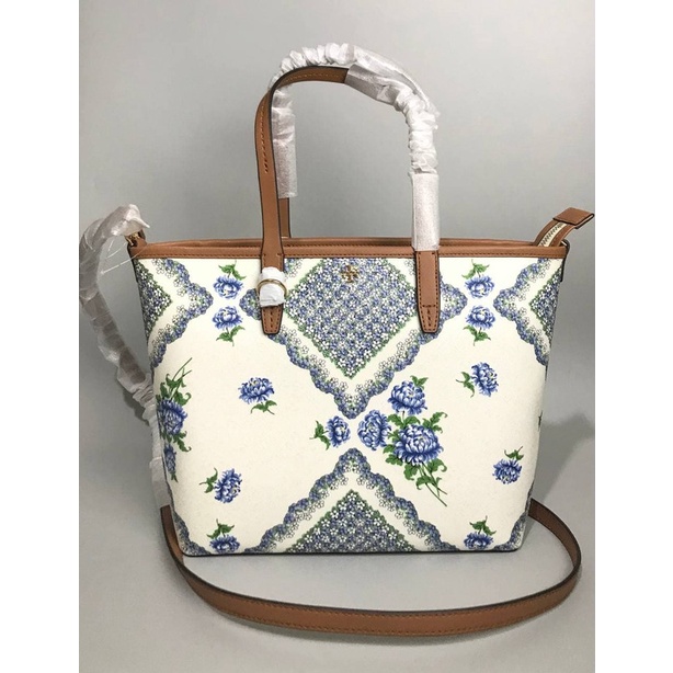 Tas Tory Burch Kerrington Small Tote Flower Blue Cloud