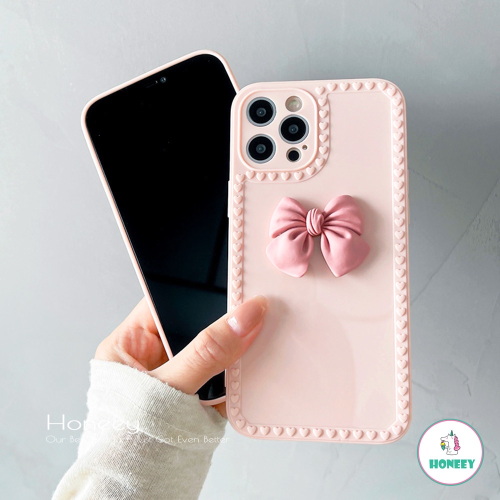 3D Cute Pink Bowknot Glossy Phone Case compatible for IPhone 12 11 Pro Max X XS Max XR 8 7 Plus Shock Resistant Soft TPU Back Cover